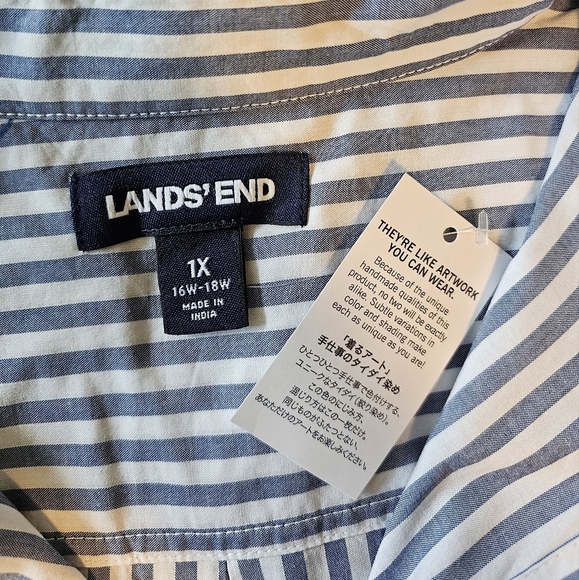 Lands End Womens Cotton Poplin Button-Down Shirt Dress, Cobalt Varsity Stripe 1X - Picture 7 of 10